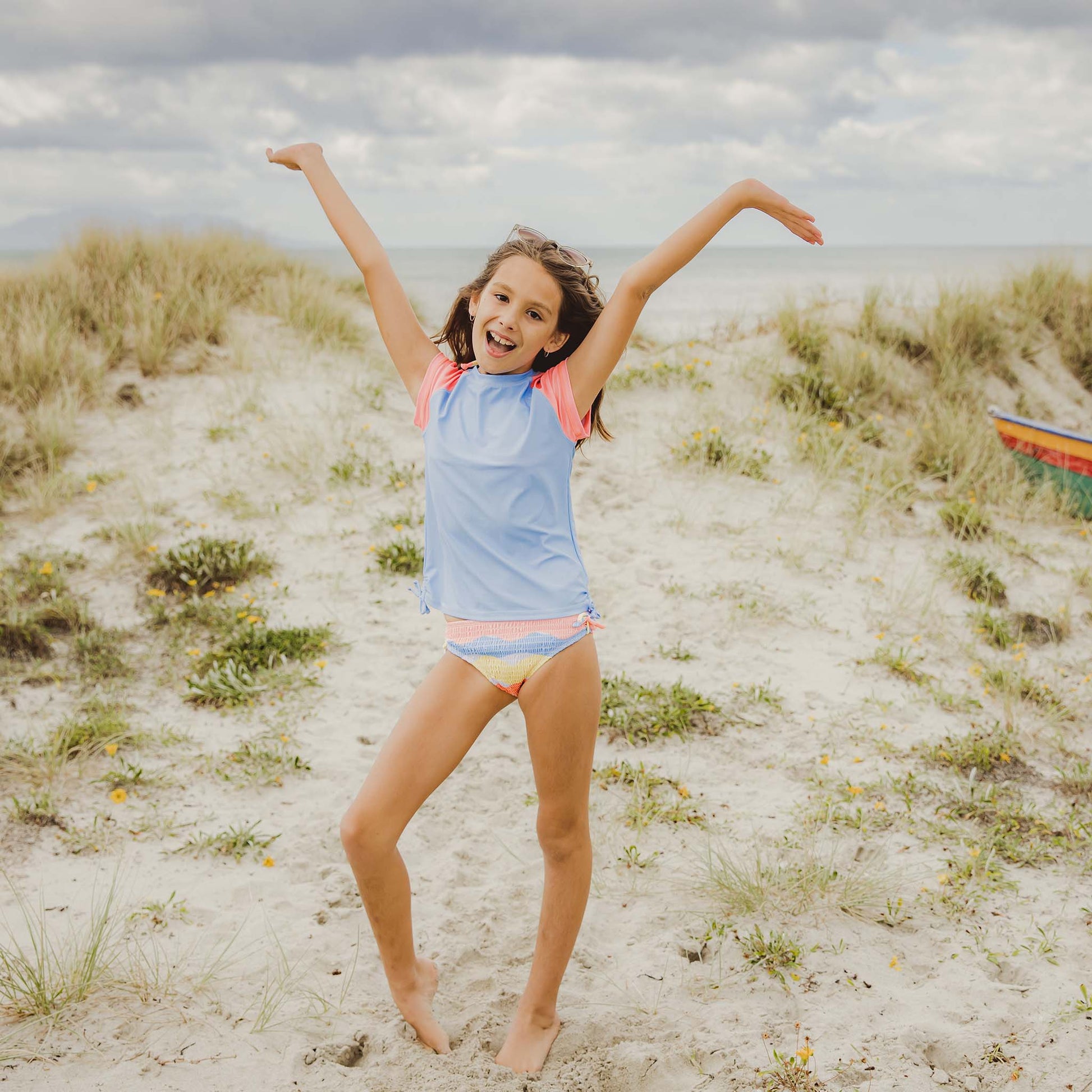 Cornflower Peach Sleeve SS Rash Top - Snapper Rock
