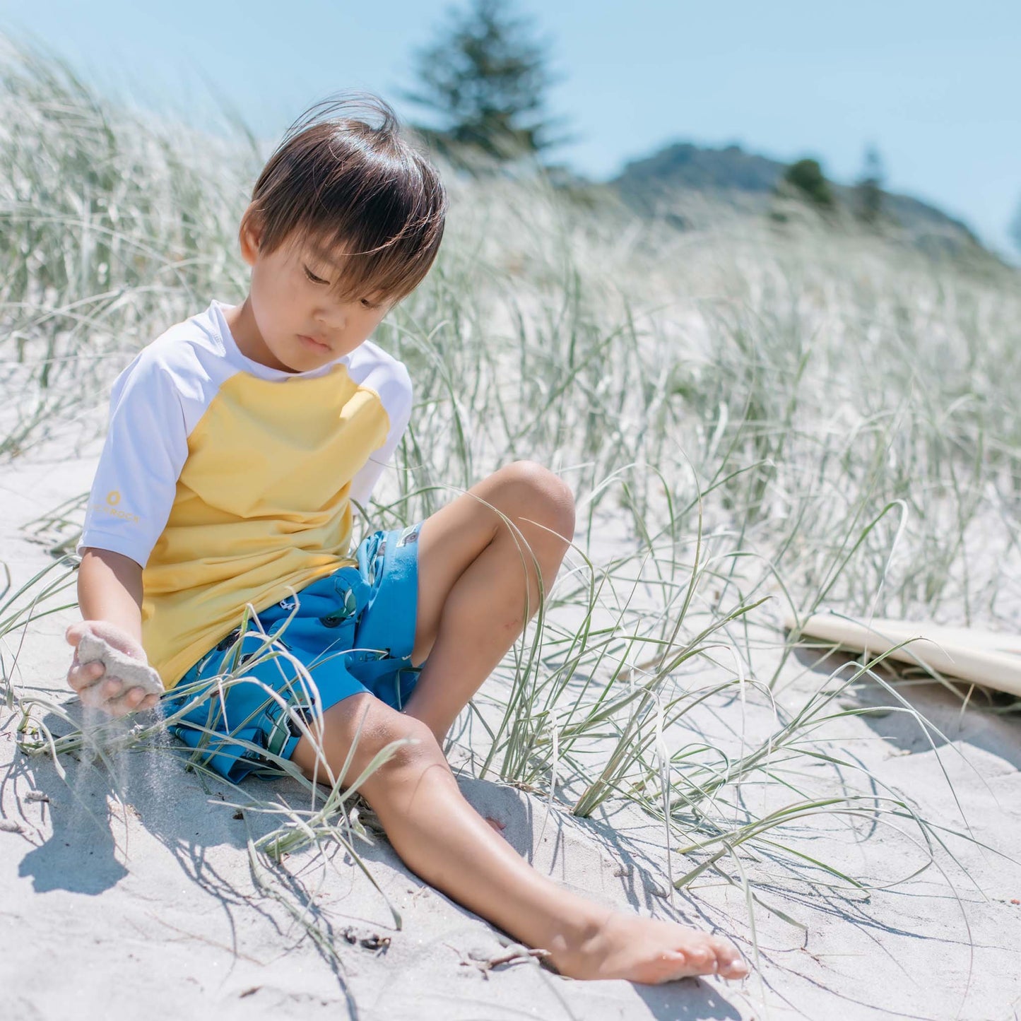 Yellow White Sleeve Sustainable SS Rash Top - Snapper Rock
