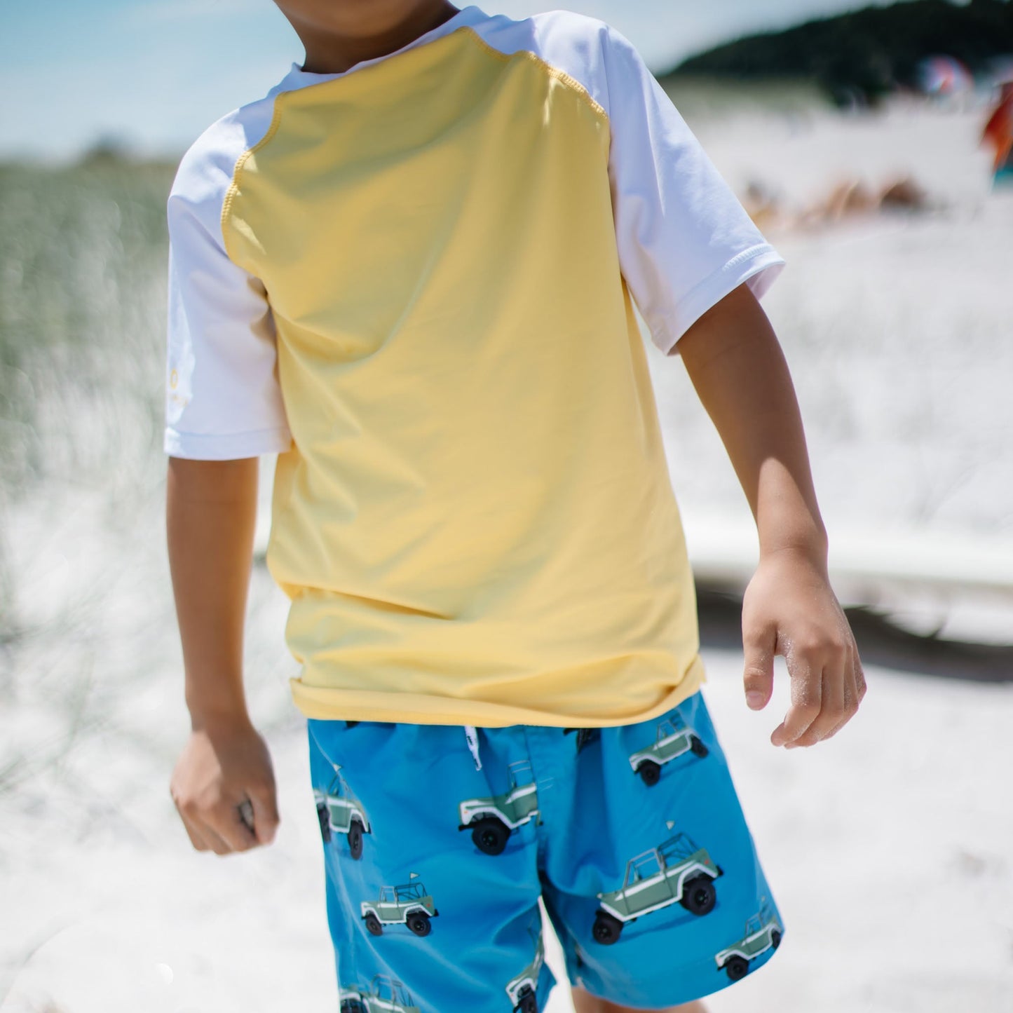 Yellow White Sleeve Sustainable SS Rash Top - Snapper Rock