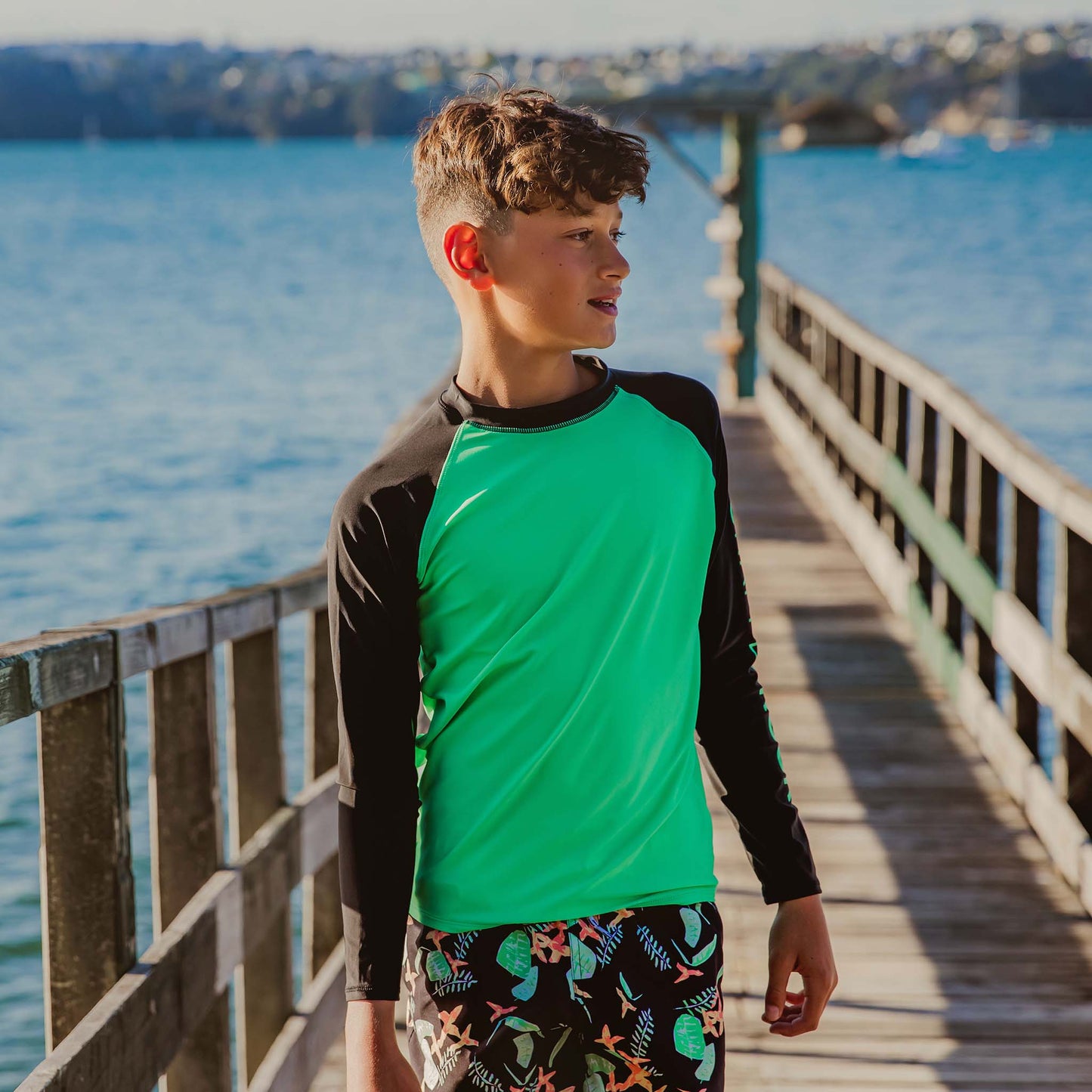 Green Black Sustainable LS Rash Top - Snapper Rock