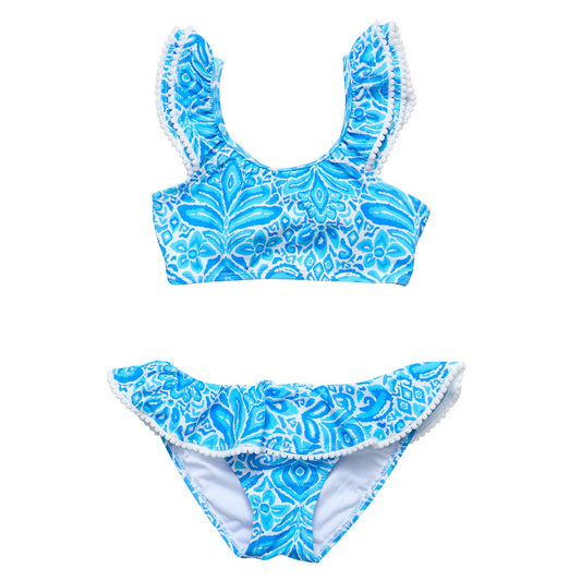 Santorini Blue Frill Crop Bikini - Snapper Rock