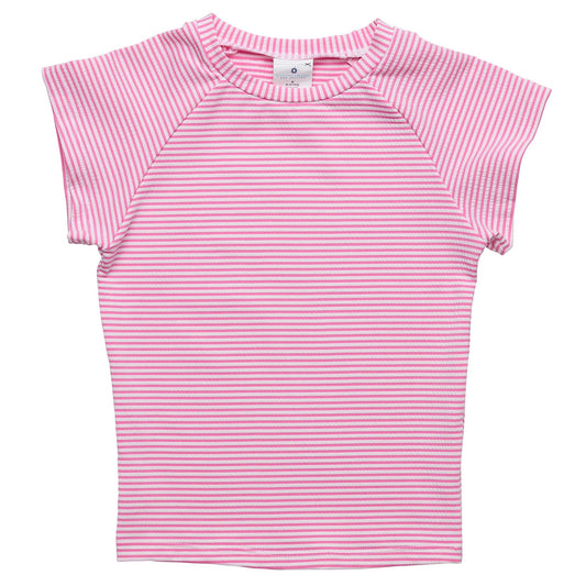 Raspberry Stripe SS Rash Top - Snapper Rock
