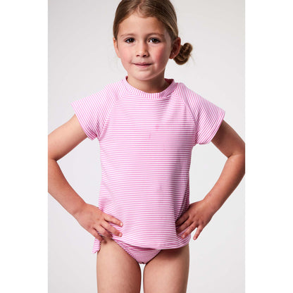 Raspberry Stripe SS Rash Top - Snapper Rock