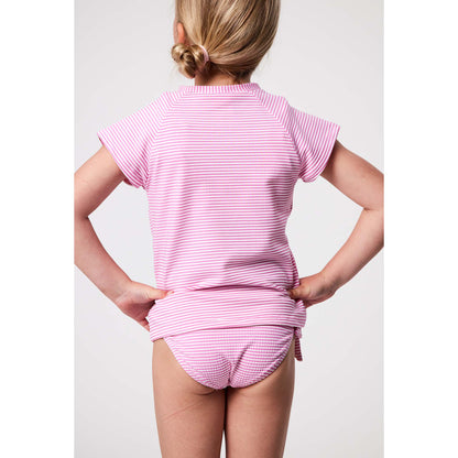 Raspberry Stripe SS Rash Top - Snapper Rock