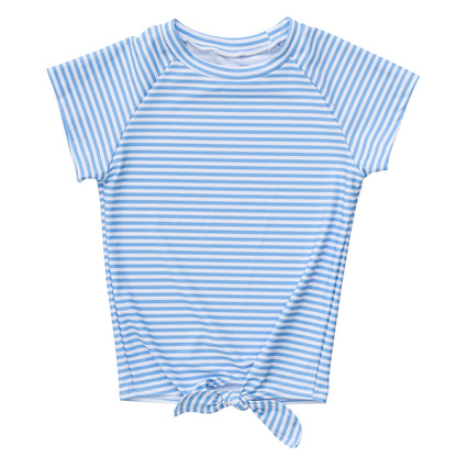 Powder Blue Stripe Knot SS Rash Top - Snapper Rock