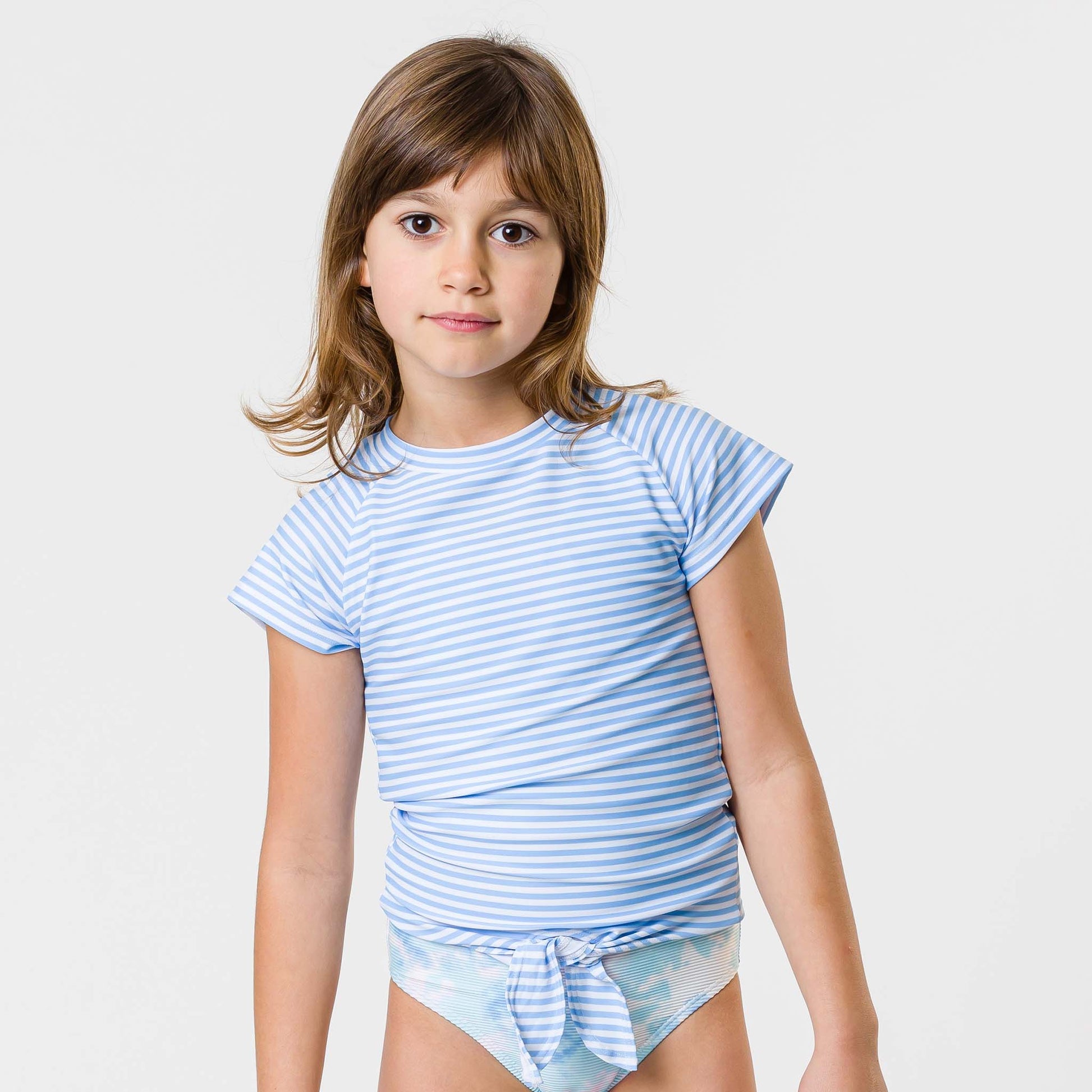 Powder Blue Stripe Knot SS Rash Top - Snapper Rock