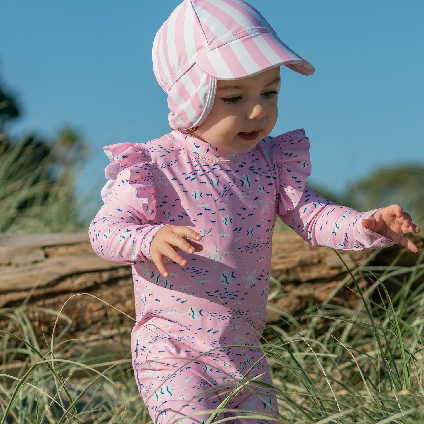 Pink Stripe Floating Flap Hat - Snapper Rock