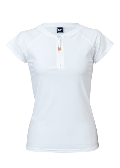 Womens White 1/2 Zip SS Rash Top - Snapper Rock