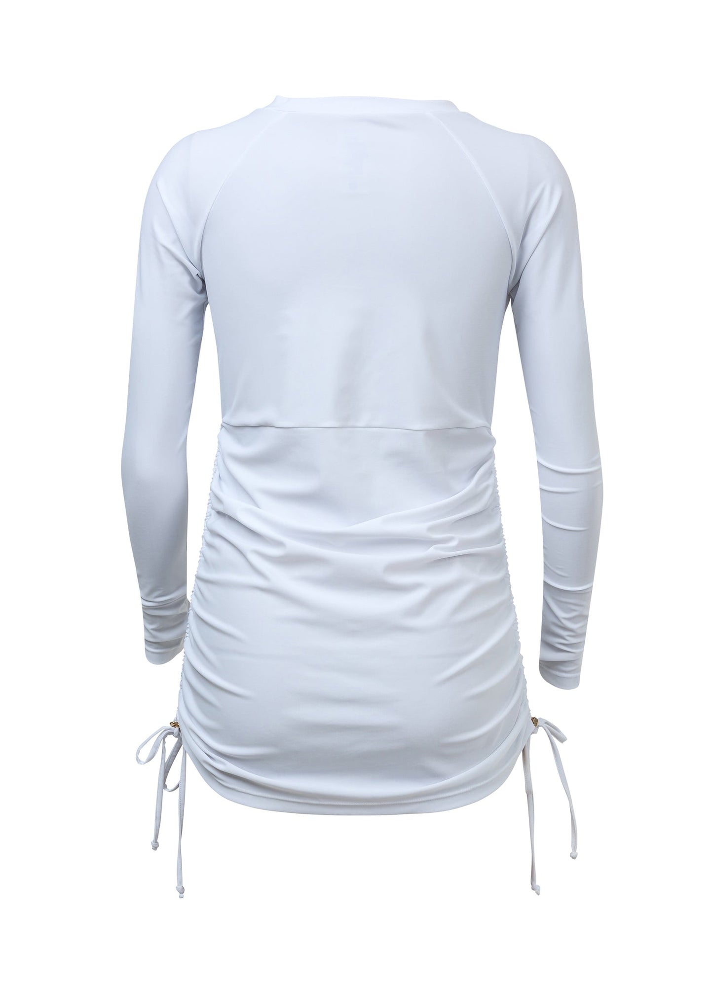 Ladies White Ruched LS Swim Dress - Snapper Rock
